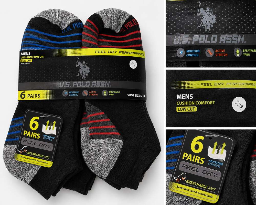 U.S. Polo Assn. Men's 6-Pack Cushion Comfort Low Cut Performance Socks